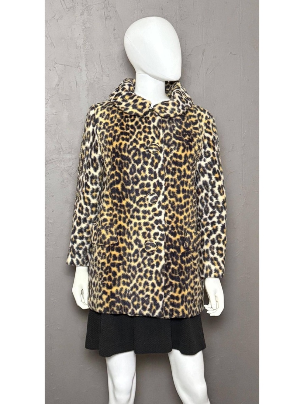 Vintage 1960's Leopard Faux Fur Car Coat from Commuter by GRAFF fits XS-L